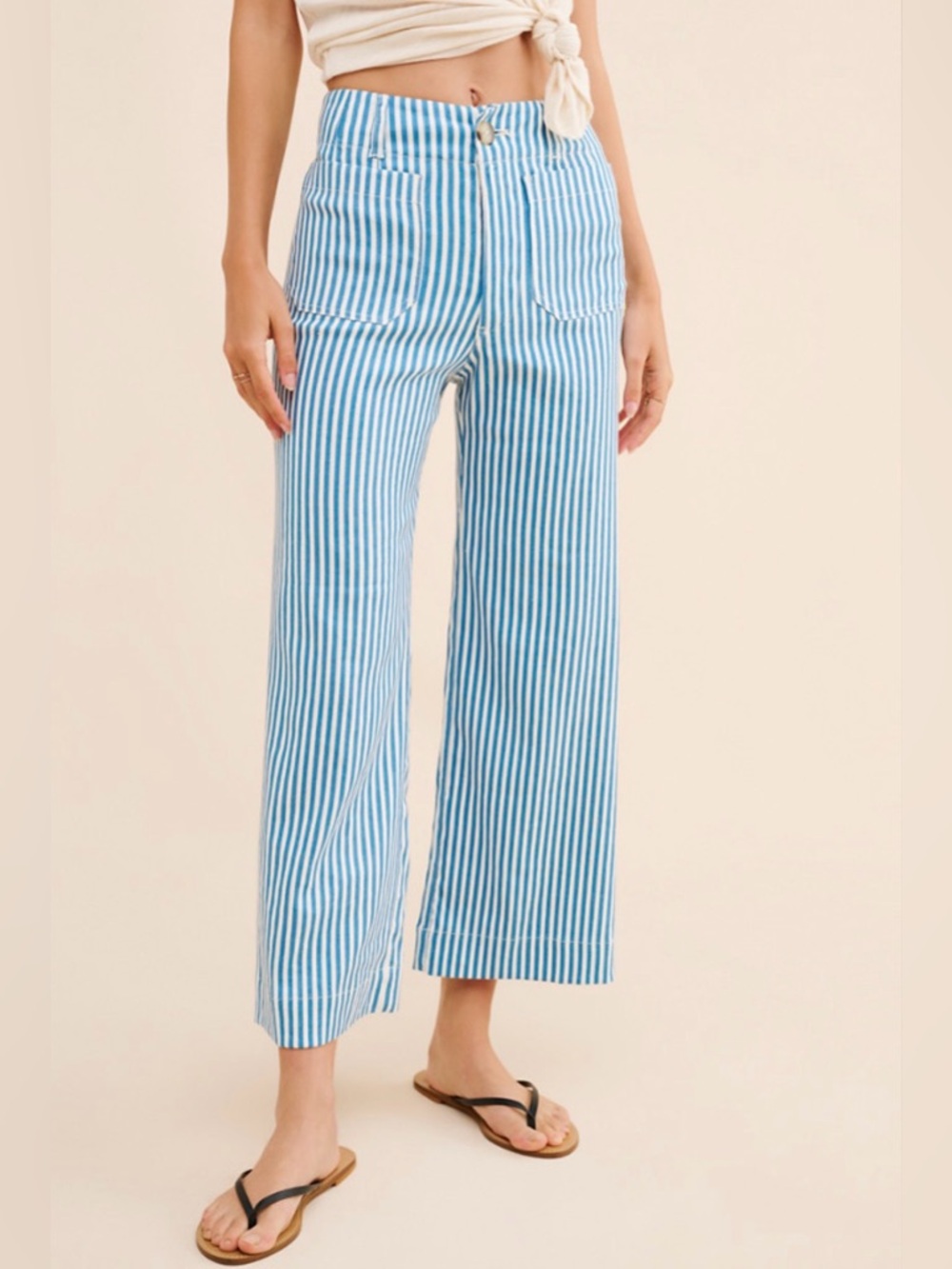 Maeve by Anthropologie The Colette Striped Cropped Wide-Leg Pants: Linen Edition